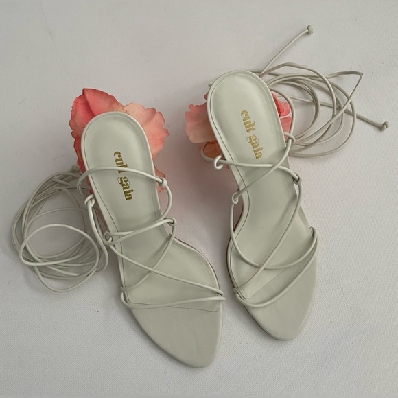 Cult Gaia Off White Effie Flower Petal Heel Strappy Sandals 36 6 Lace Up Wedding - Picture 10 of 13